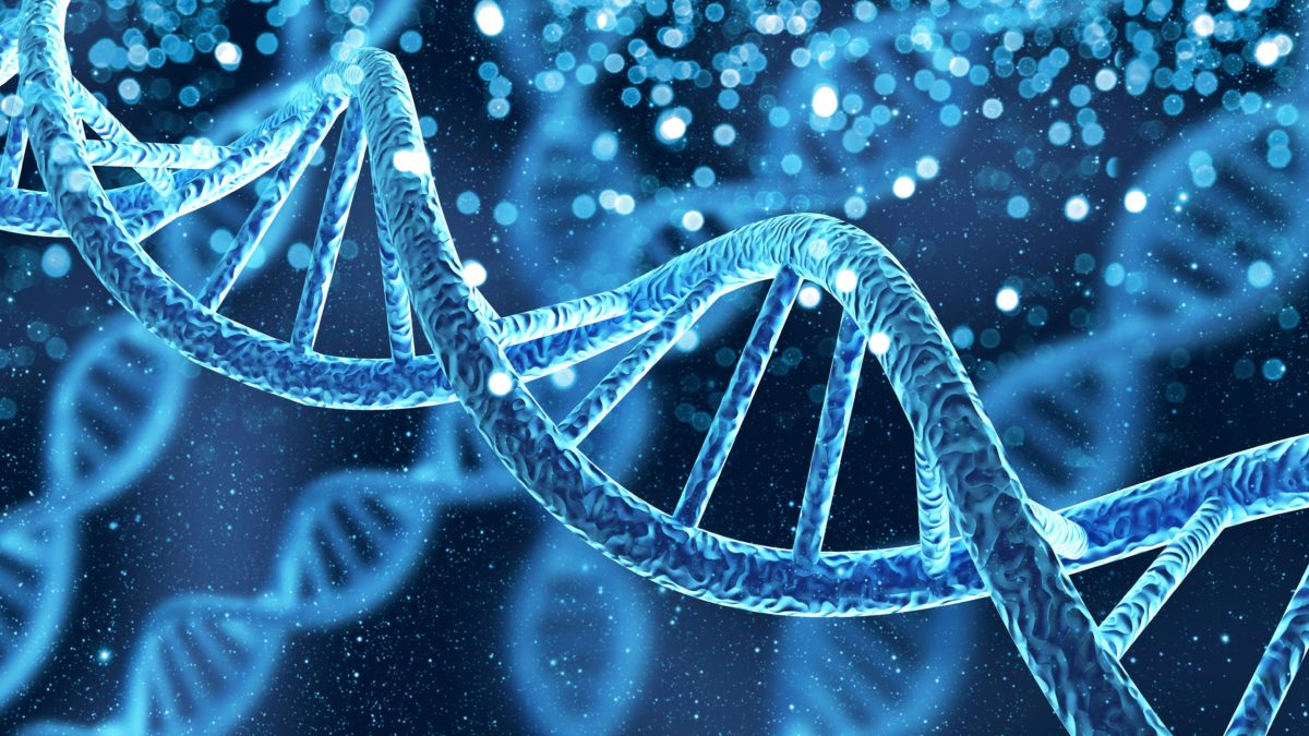Blue and white helix of DNA
